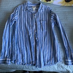 Blue and White striped denim button down